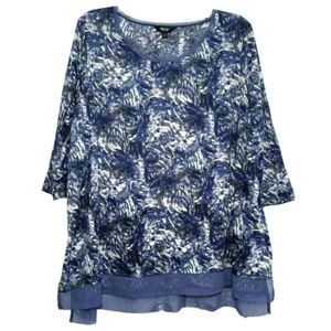 SIMPLY VERA TOP | ABSTRACT BLUE, BLACK, WHITE | RAW EDGE | CREW NECK | XL